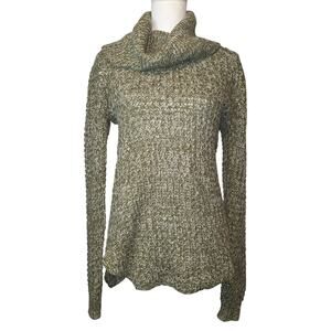 Chunky Open Knit Sweater Crowl Neck Fitted Tunic Green Woman's Size Large